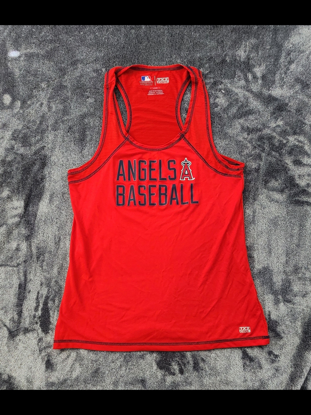 MLB LA Angels TX3 Cool Red Racerback Baseball Women's Tank with Navy Trim Size L